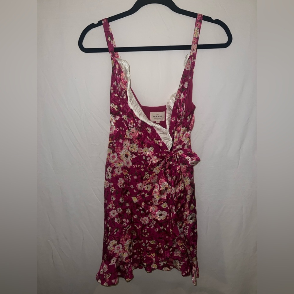 Sézane Pink Floral Wrap Mini Dress